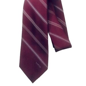 🔵 SALE 3/$25 LANVIN Striped Burgundy and White Silk Necktie